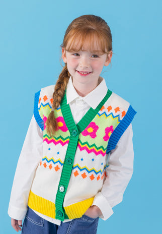 I LOVE J zig flower knit vest