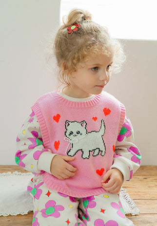 I LOVE J TODDLER cat heart knit vest