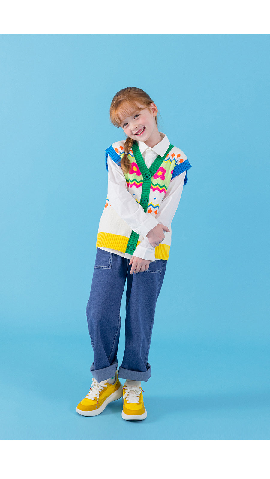 I LOVE J zig flower knit vest