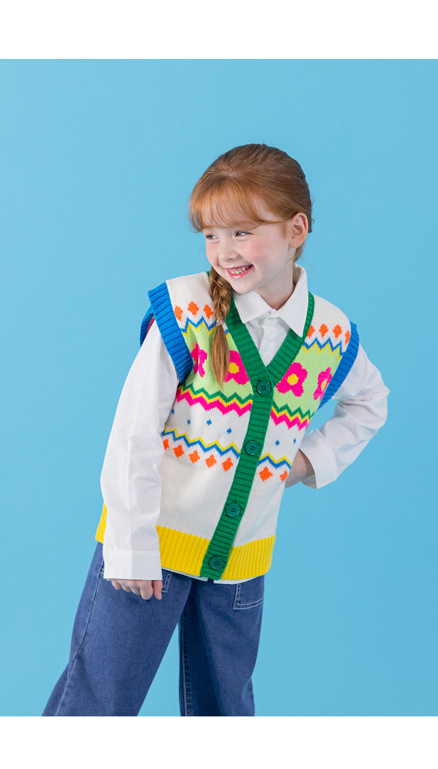 I LOVE J zig flower knit vest