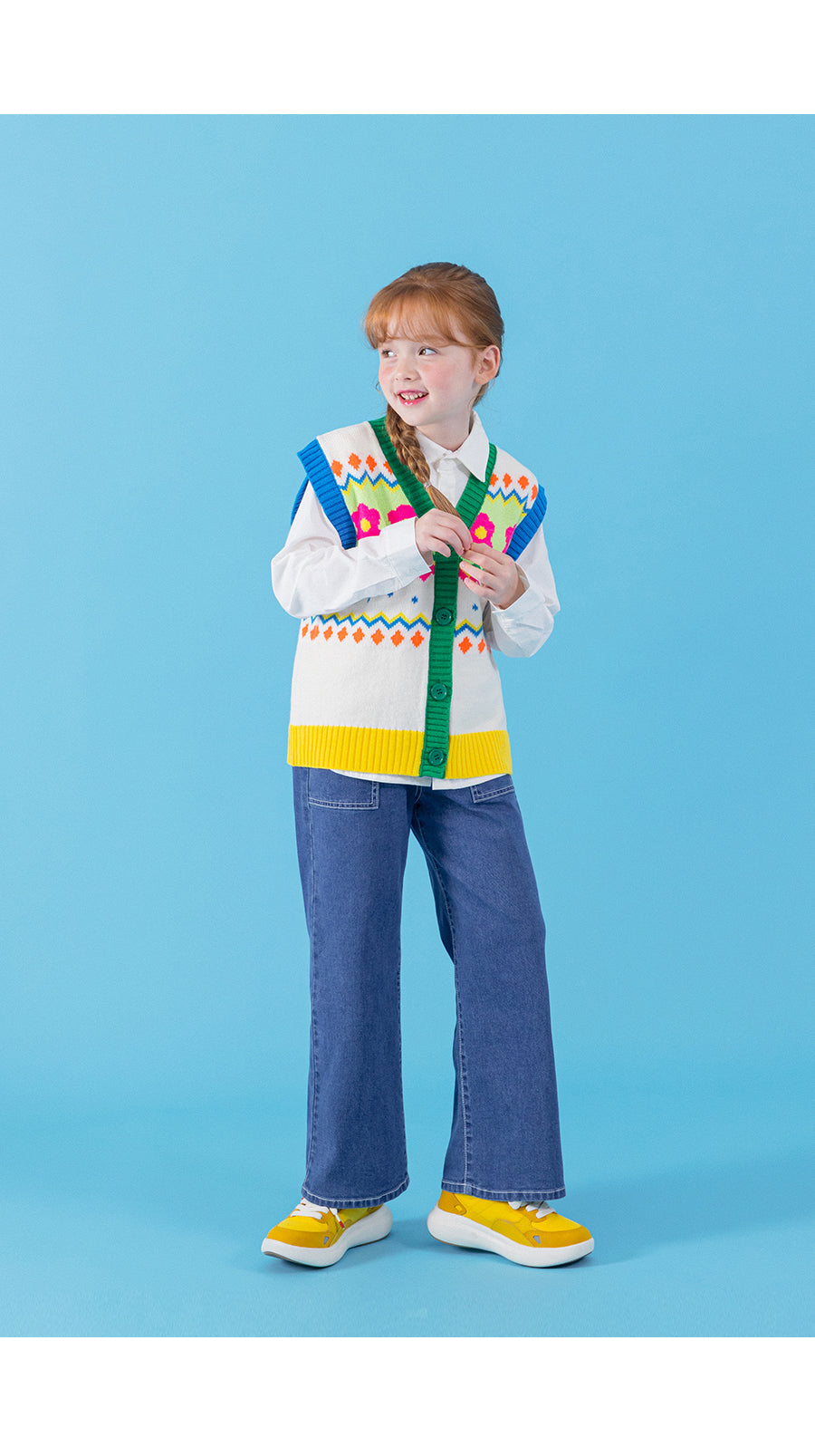 I LOVE J zig flower knit vest