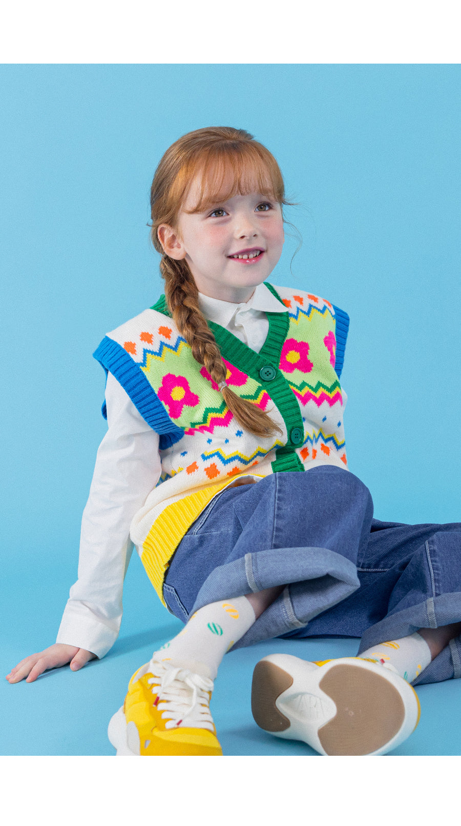 I LOVE J zig flower knit vest