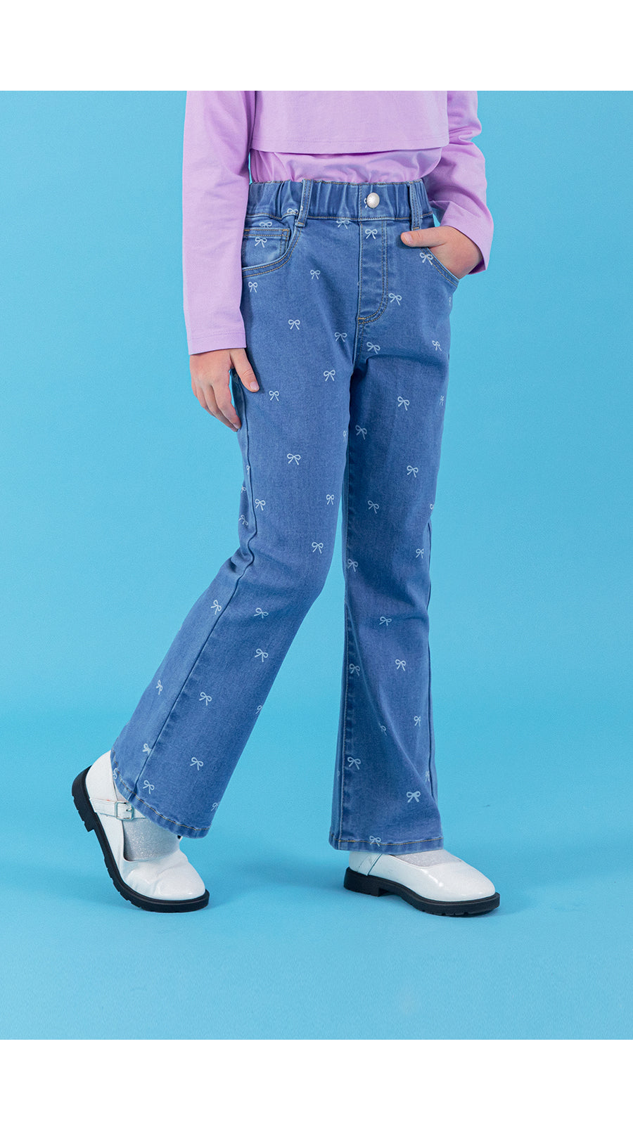I LOVE J ribbon denim boots cut pants