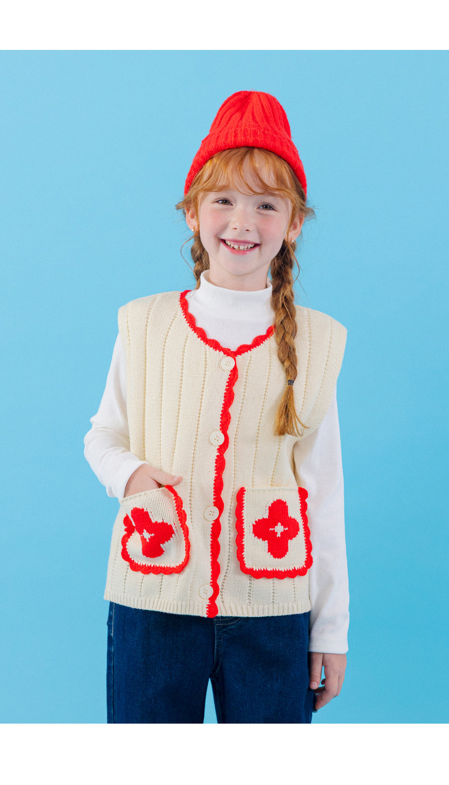 I LOVE J Flower pocket knit vest