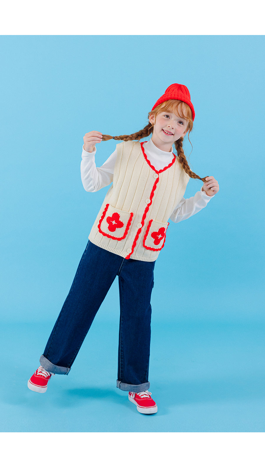 I LOVE J Flower pocket knit vest