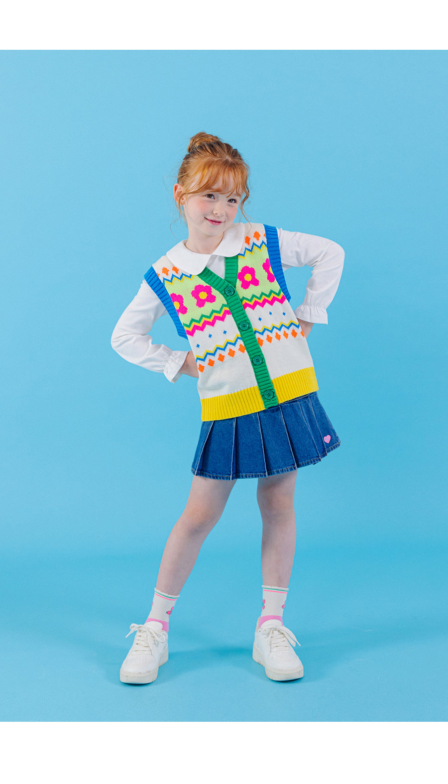 I LOVE J zig flower knit vest
