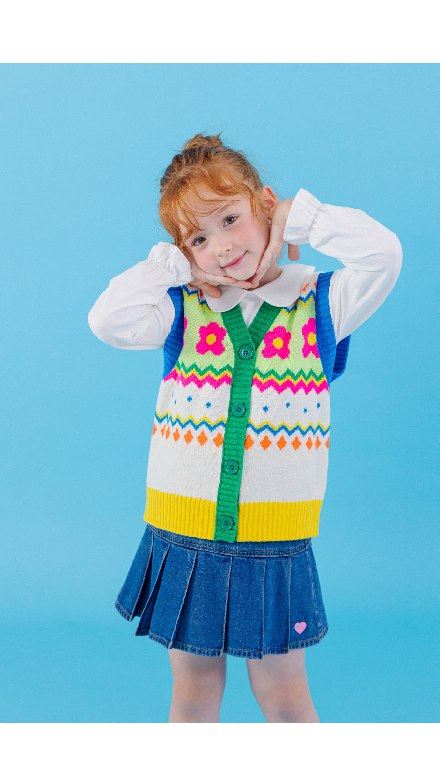 I LOVE J zig flower knit vest