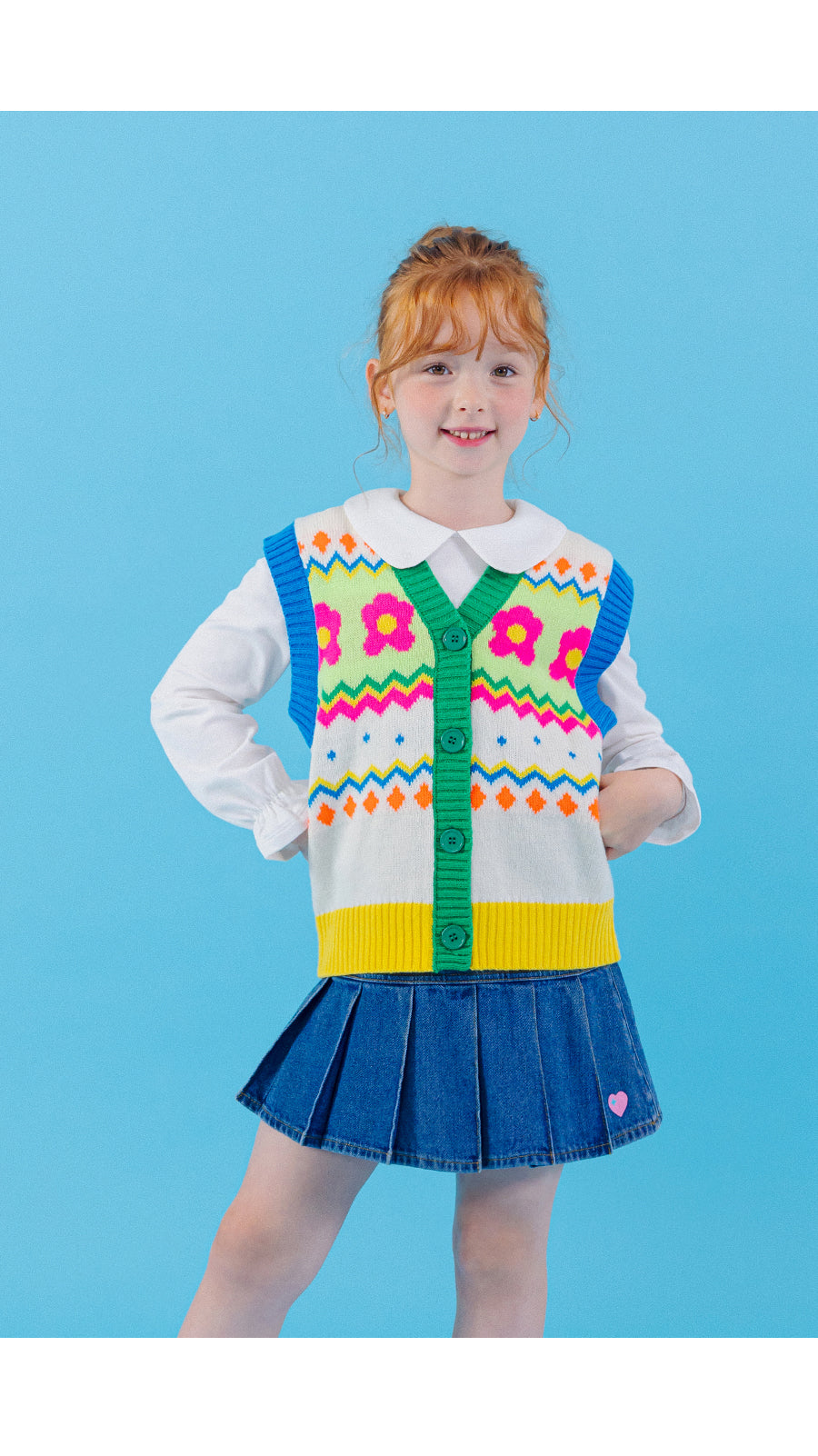 I LOVE J zig flower knit vest