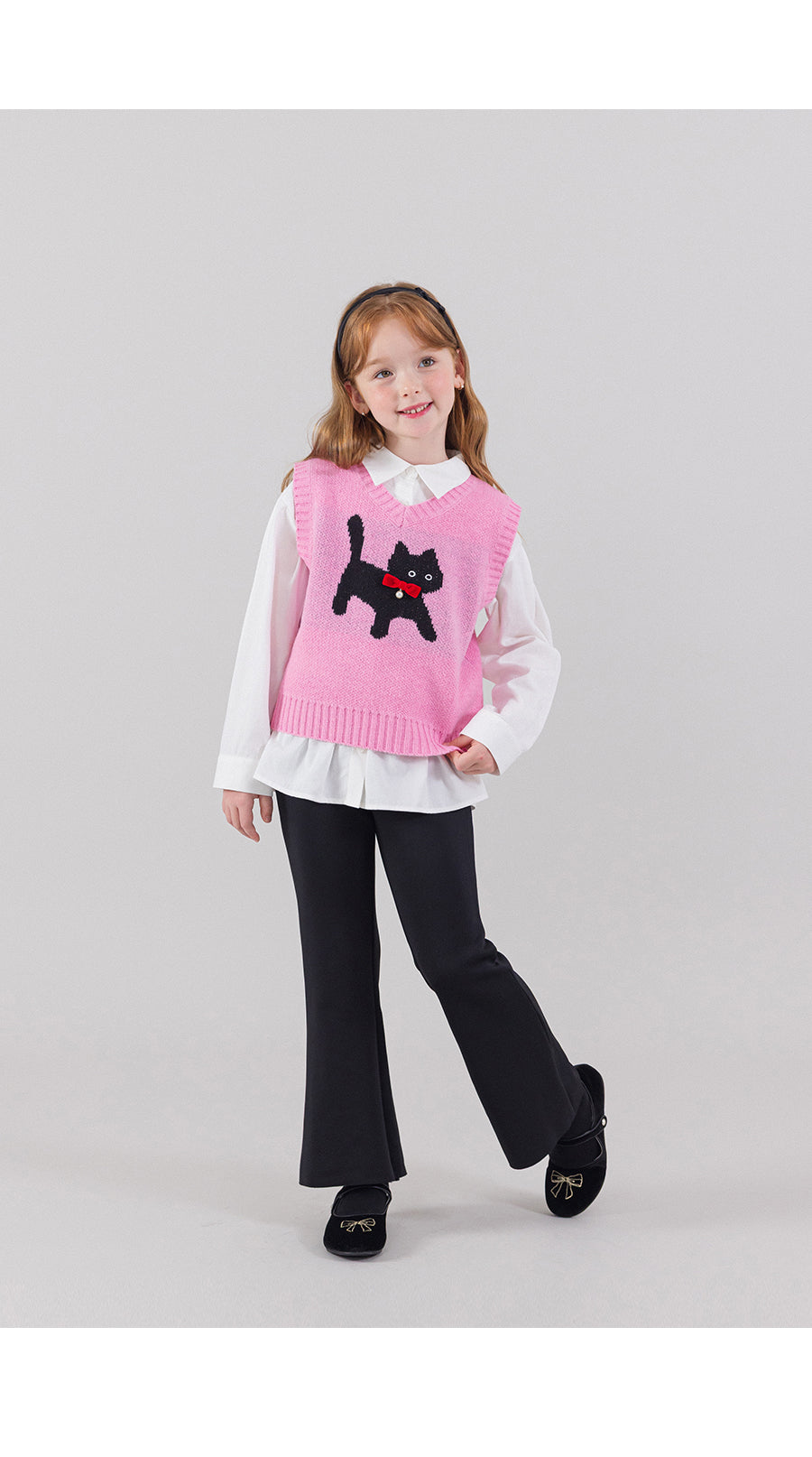 I LOVE J pearl ribbon cat knit vest