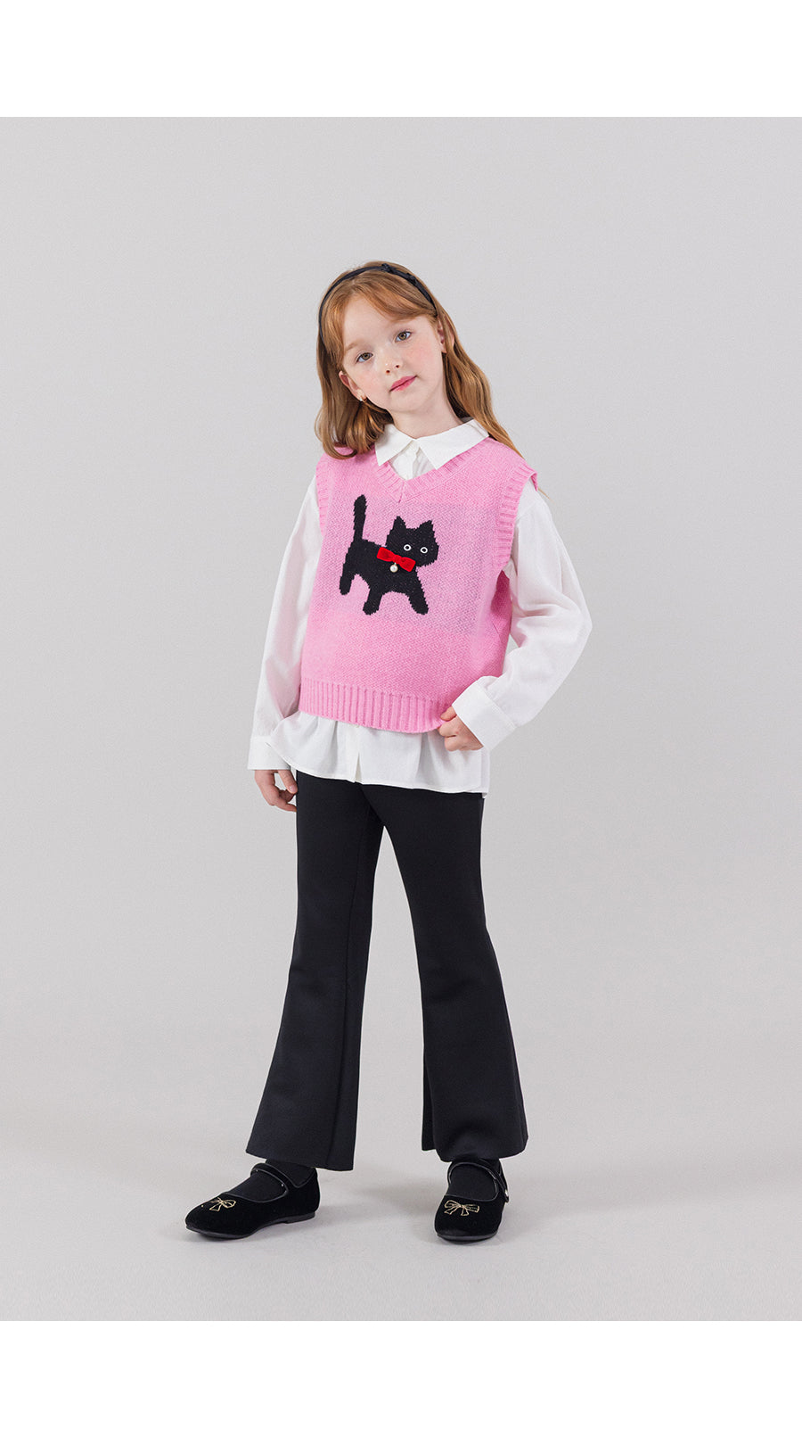 I LOVE J pearl ribbon cat knit vest