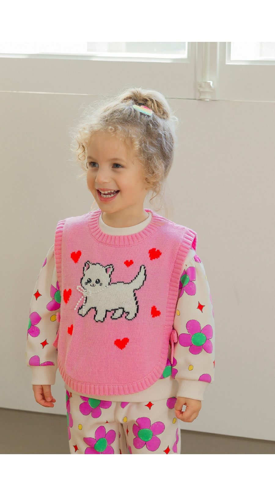 I LOVE J TODDLER cat heart knit vest