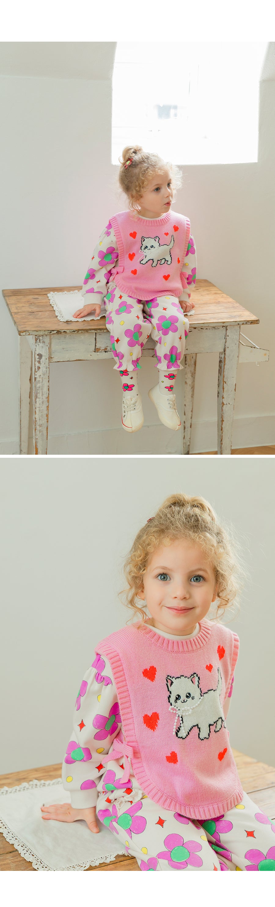 I LOVE J TODDLER cat heart knit vest