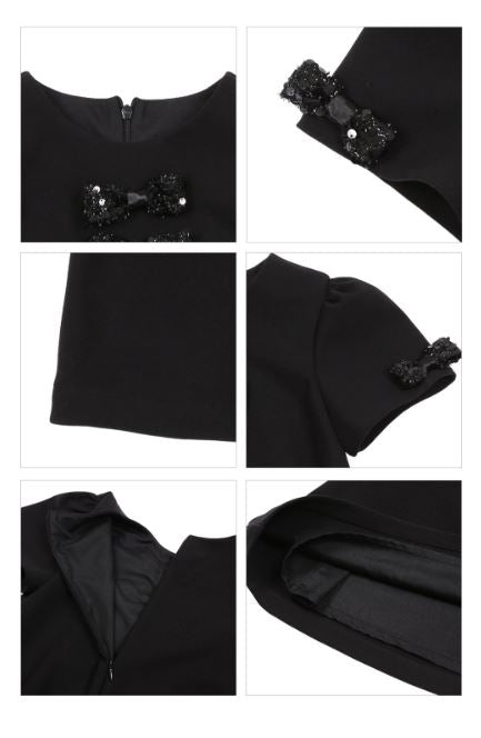 BEBEBEBE HOLIDAY 2025 Christmas puff ribbon dress (BLACK)