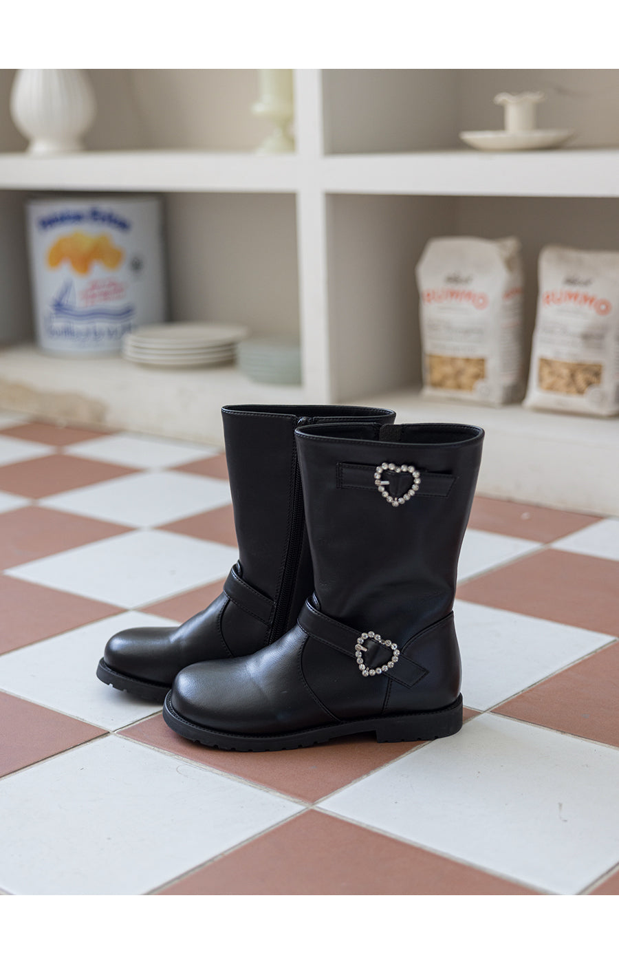 I LOVE J heart buckle middle boots
