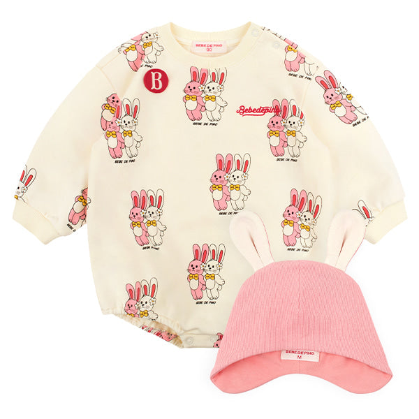 BEBE DE PINO All over twin bunny baby bodysuit set