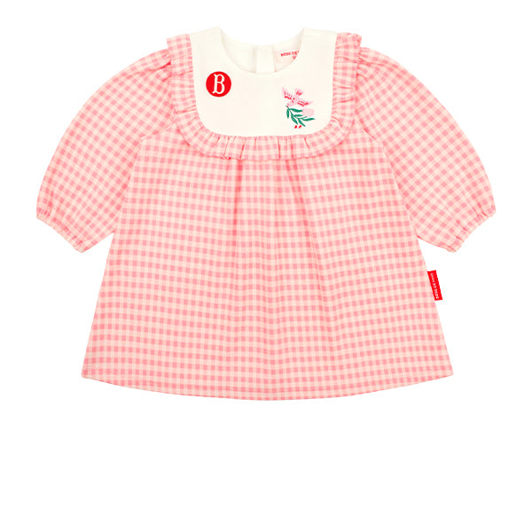 BEBE DE PINO Flower bird baby jacquard check dress
