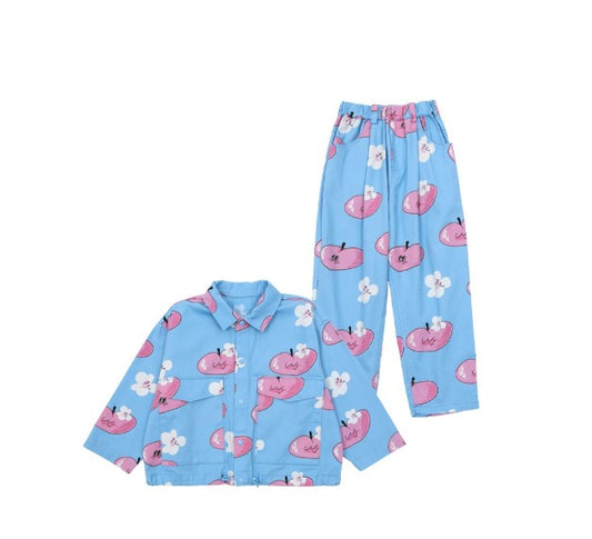 BEBEBEBE 2025 SPRING PRE ORDER Heart peach jacket + pants SET (BLUE)