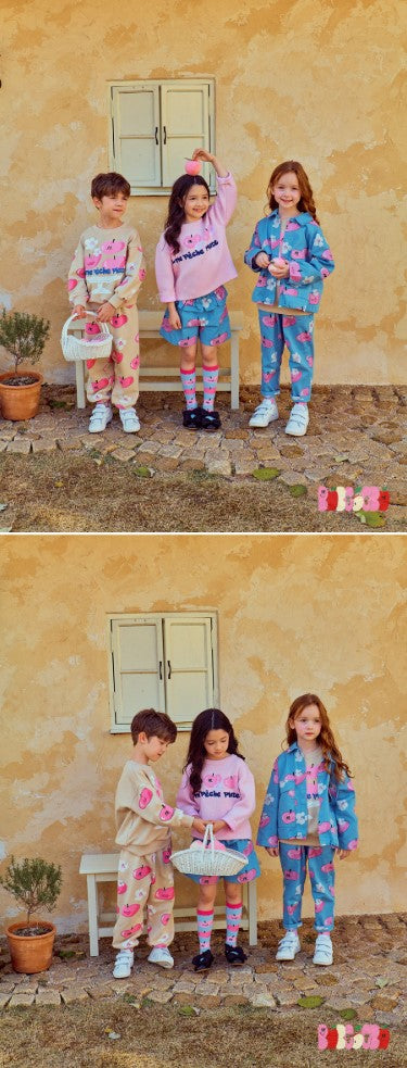 BEBEBEBE 2025 SPRING PRE ORDER Heart peach jacket + pants SET (BLUE)