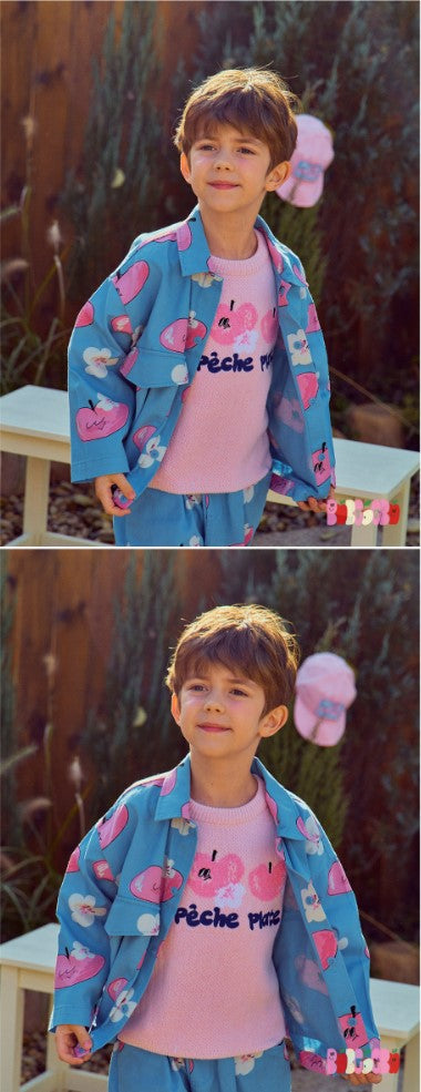 BEBEBEBE 2025 SPRING PRE ORDER Heart peach jacket + pants SET (BLUE)