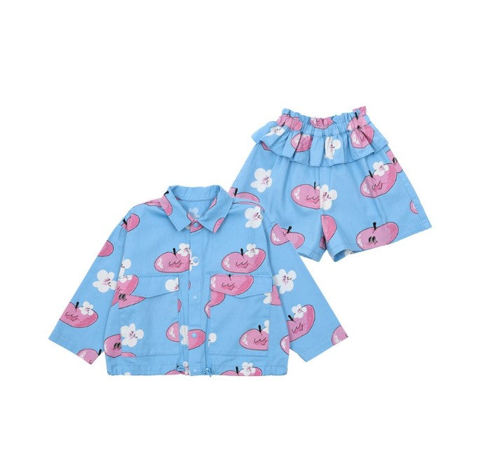 BEBEBEBE 2025 SPRING PRE ORDER Heart peach jacket + shorts SET (BLUE)
