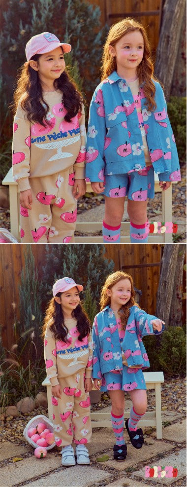 BEBEBEBE 2025 SPRING PRE ORDER Heart peach jacket + shorts SET (BLUE)