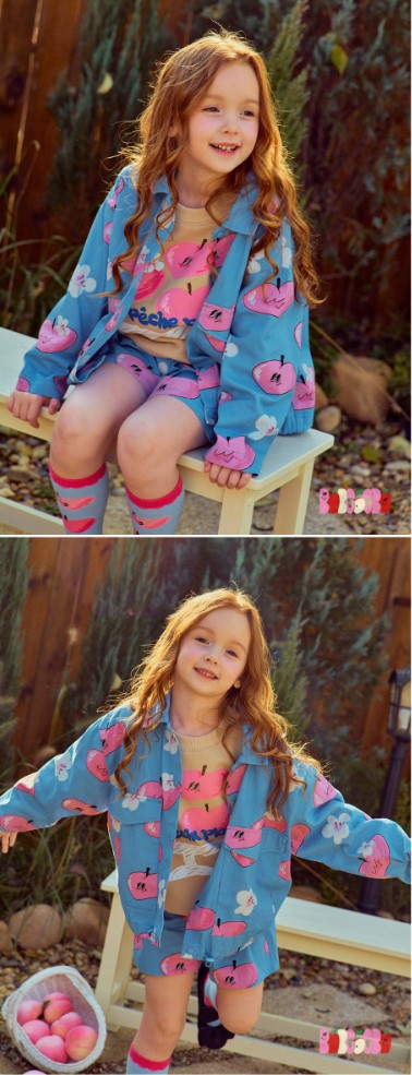 BEBEBEBE 2025 SPRING PRE ORDER Heart peach jacket + shorts SET (BLUE)