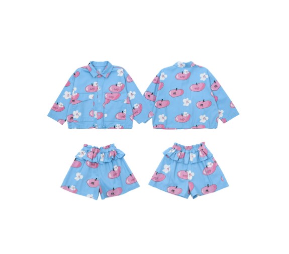 BEBEBEBE 2025 SPRING PRE ORDER Heart peach jacket + shorts SET (BLUE)