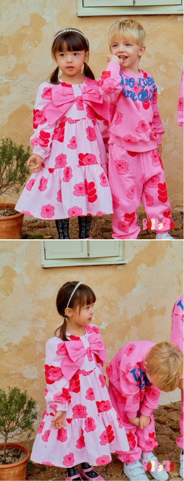 BEBEBEBE 2025 SPRING PRE ORDER Heart rose big ribbon dress (PINK)