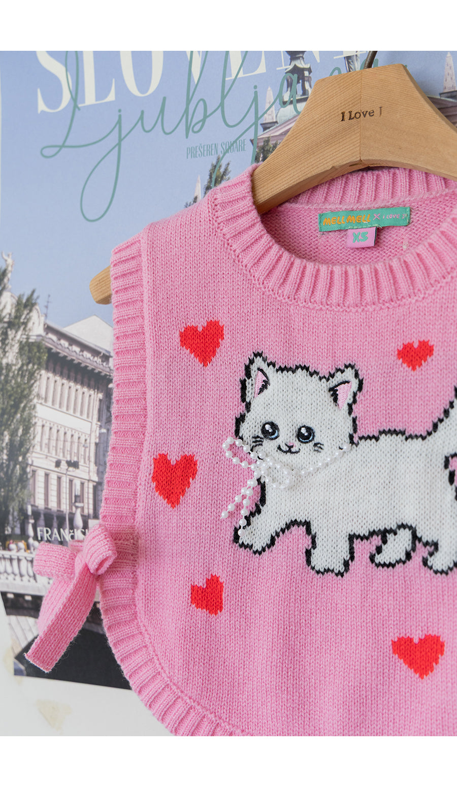 I LOVE J TODDLER cat heart knit vest