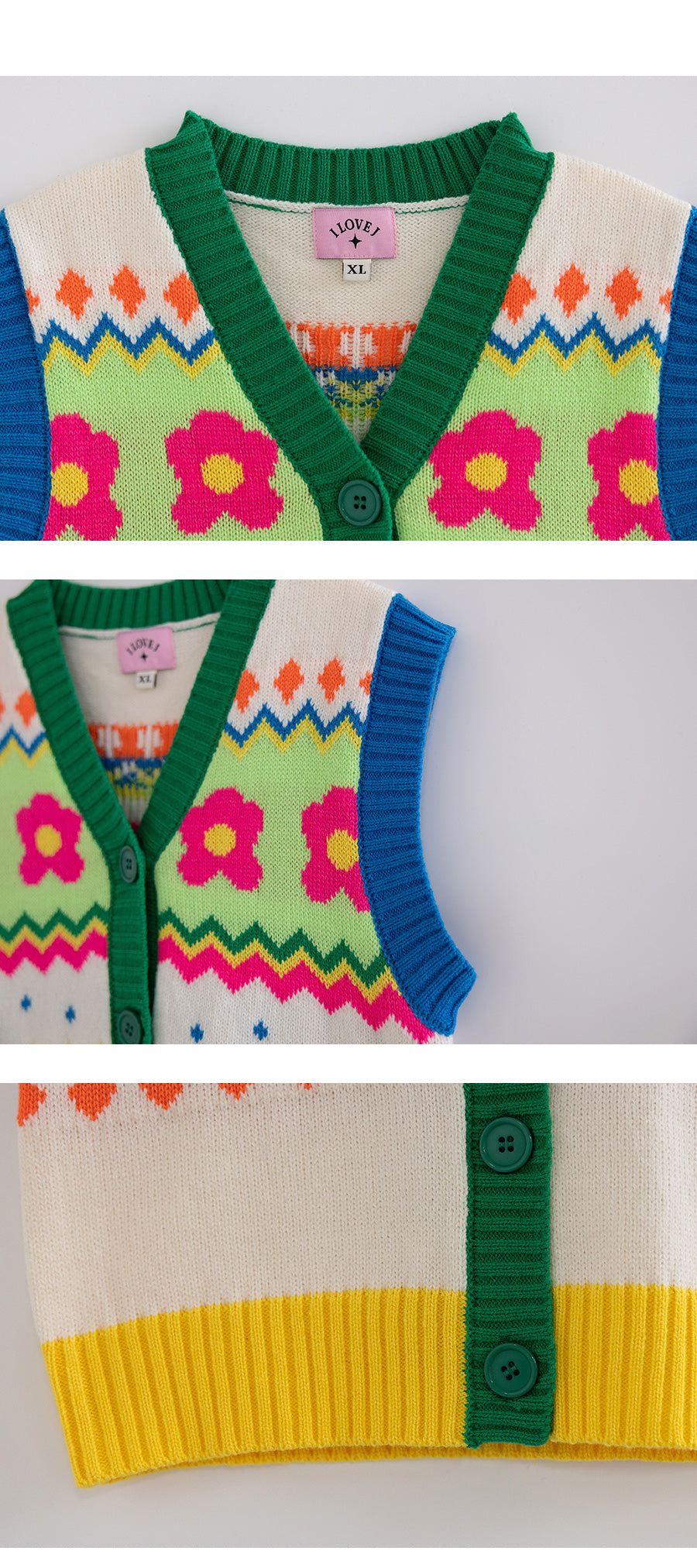 I LOVE J zig flower knit vest
