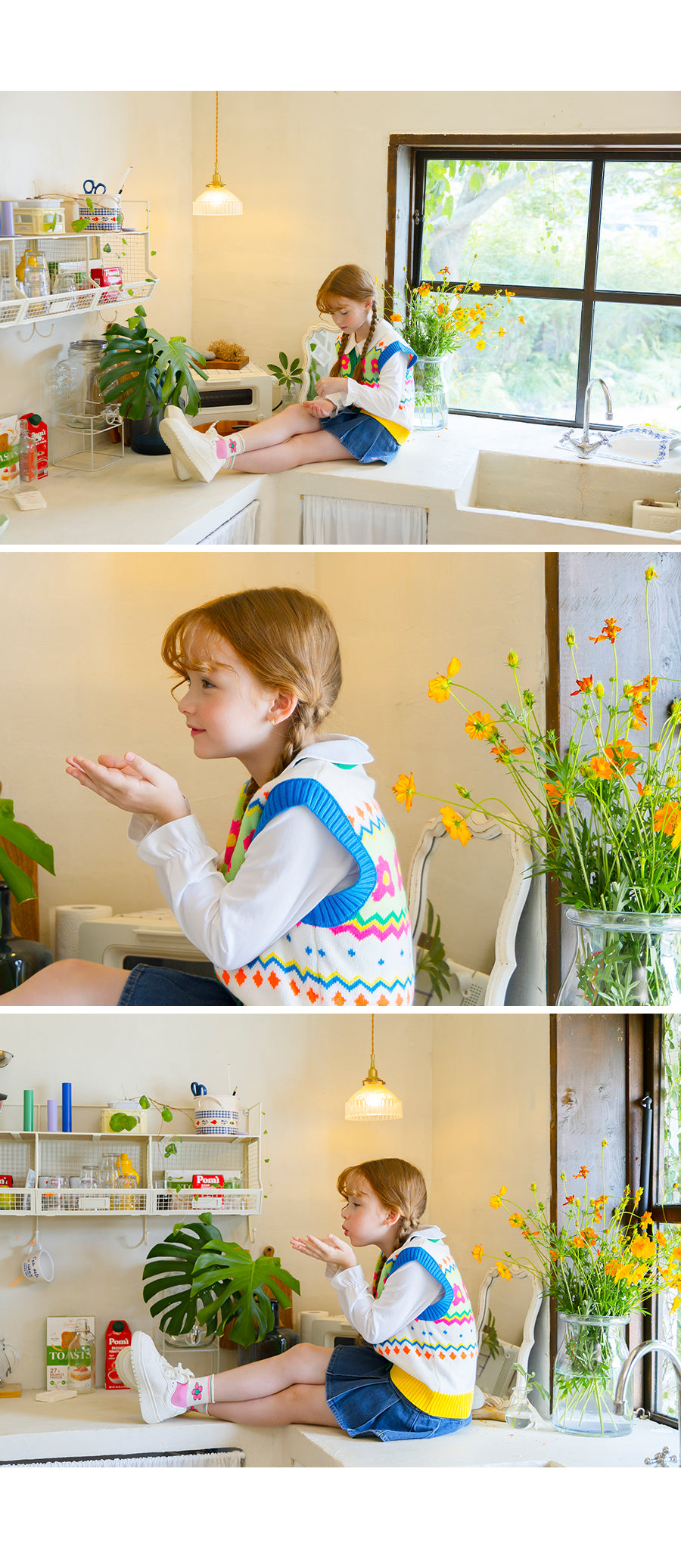 I LOVE J zig flower knit vest