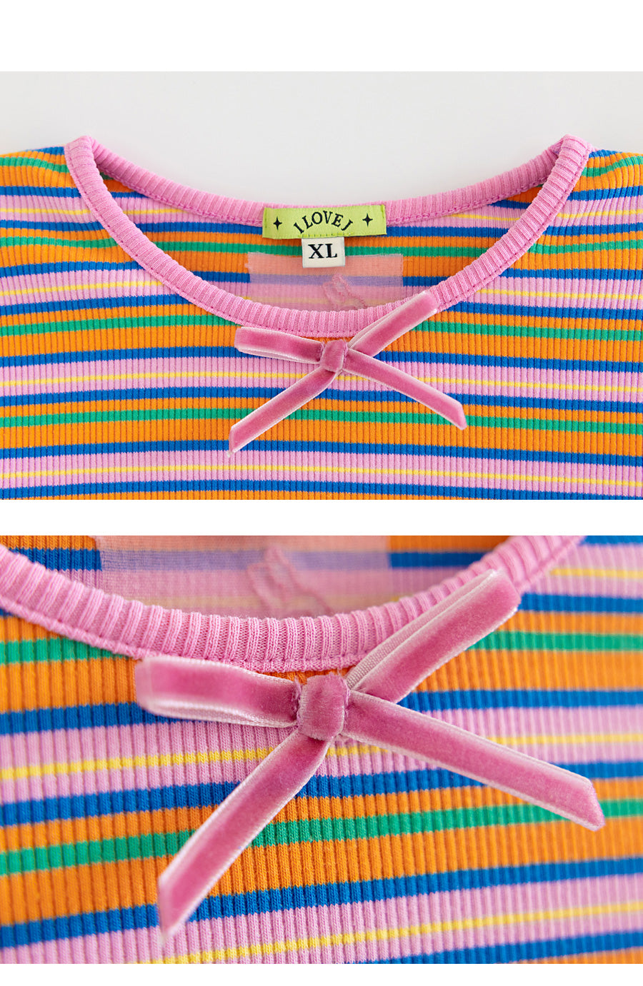 I LOVE J stripped ribbed top