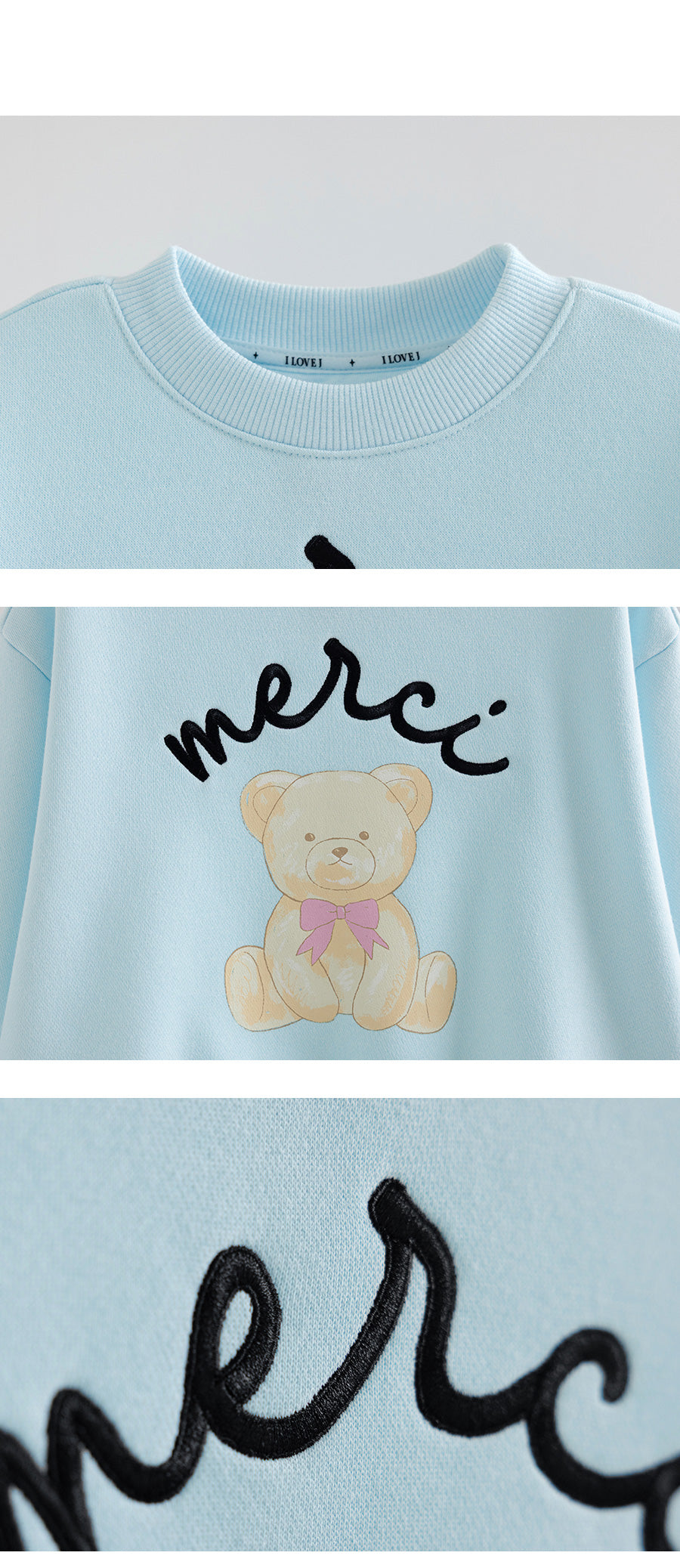 I LOVE J Ribbon bear fleece mtm