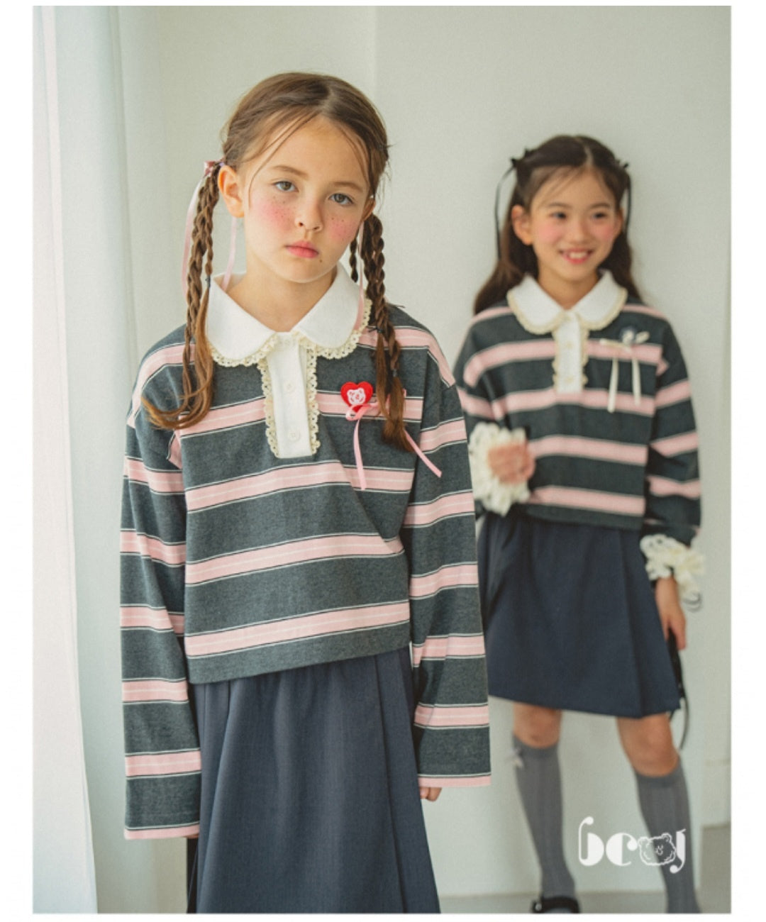 BEBEBEBE BE JUNIOR Pre Fall Lace collar cropped t-shirt