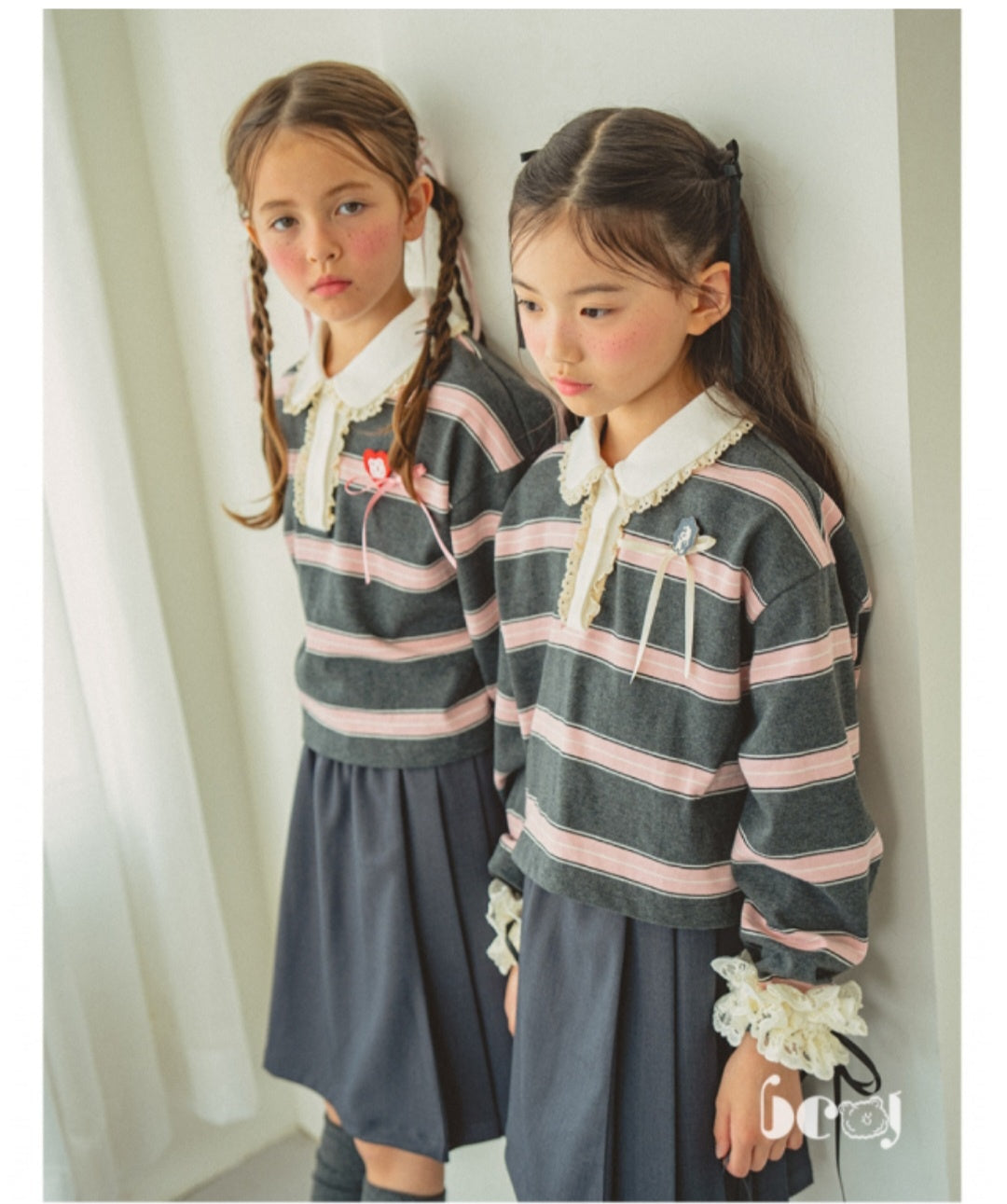 BEBEBEBE BE JUNIOR Pre Fall Lace collar cropped t-shirt