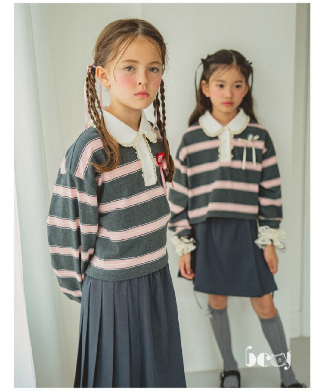 BEBEBEBE BE JUNIOR Pre Fall Lace collar cropped t-shirt