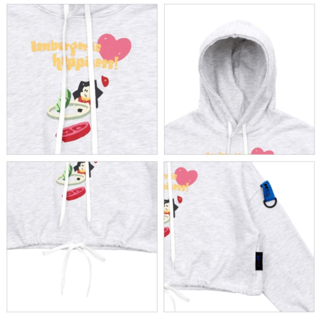 BEBEBEBE BE JUNIOR Hamburger cropped string hoodie