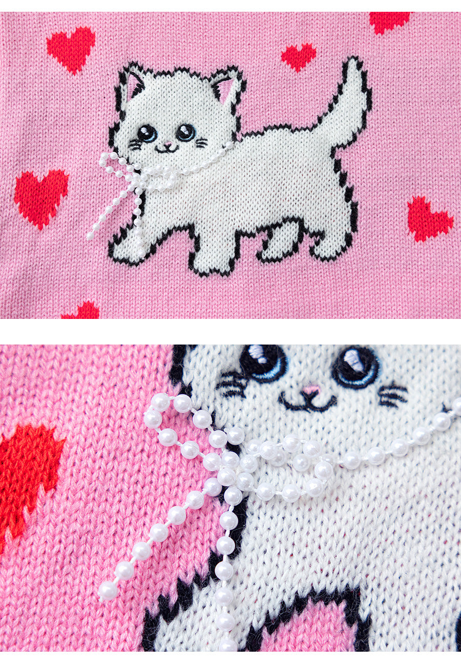 I LOVE J TODDLER cat heart knit vest