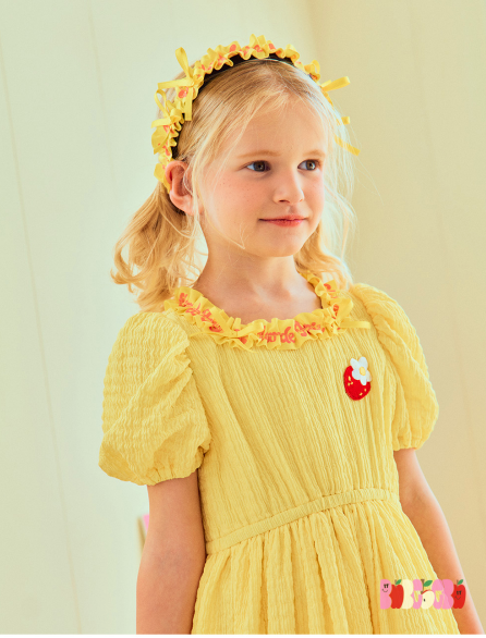 BEBEBEBE 2024 SUMMER Strawberry puff dress (YELLOW)