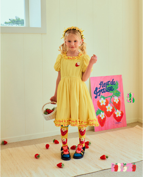 BEBEBEBE 2024 SUMMER Strawberry puff dress (YELLOW)