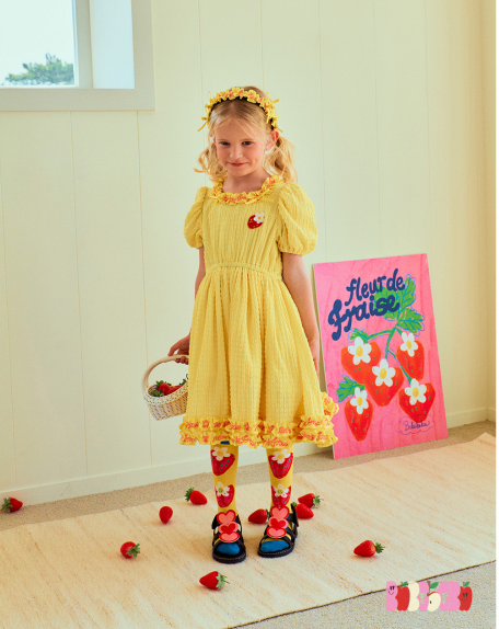 BEBEBEBE 2024 SUMMER Strawberry puff dress (YELLOW)