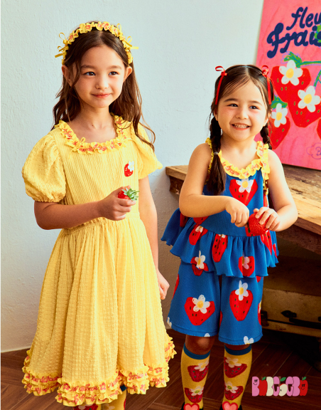 BEBEBEBE 2024 SUMMER Strawberry puff dress (YELLOW)