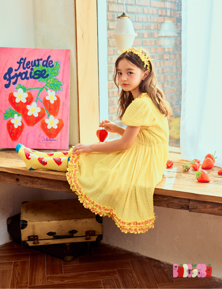 BEBEBEBE 2024 SUMMER Strawberry puff dress (YELLOW)