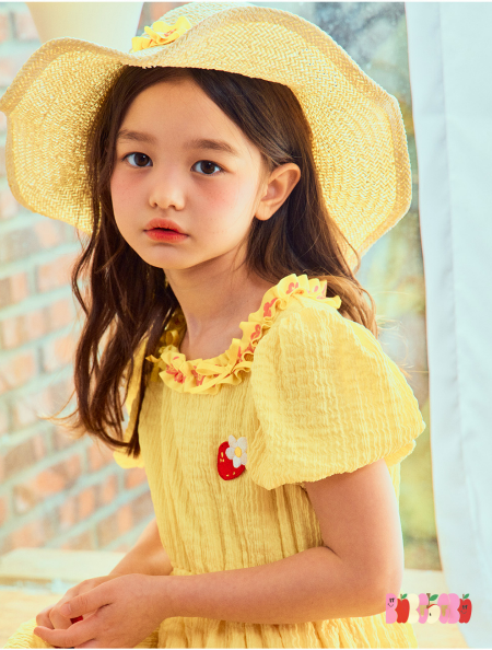 BEBEBEBE 2024 SUMMER Strawberry puff dress (YELLOW)
