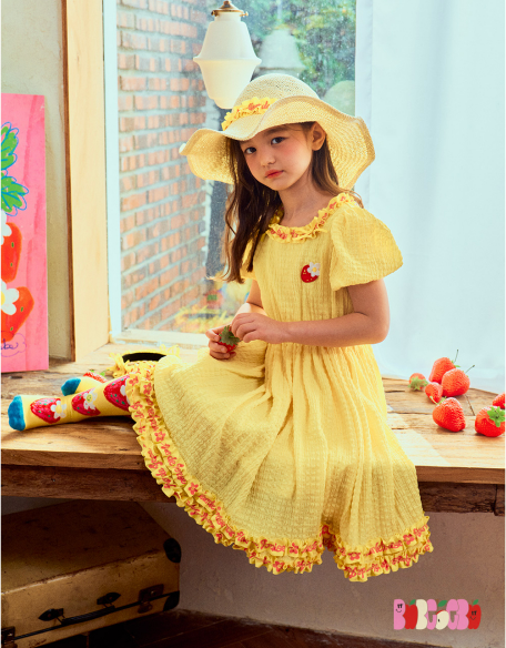 BEBEBEBE 2024 SUMMER Strawberry puff dress (YELLOW)