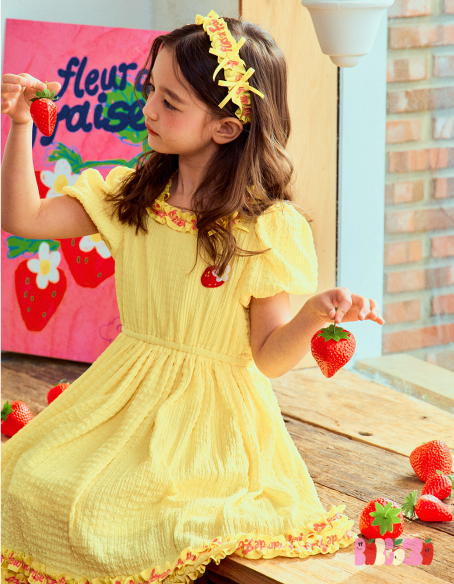 BEBEBEBE 2024 SUMMER Strawberry puff dress (YELLOW)