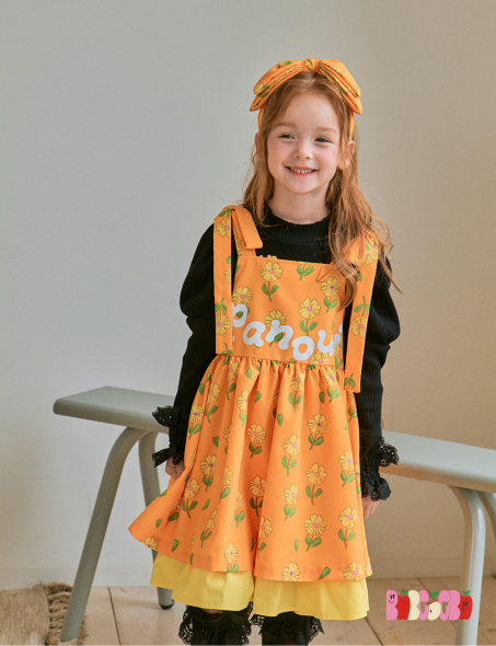 BEBEBEBE PRE FALL Yellow flower pinafore dress