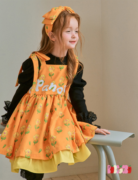 BEBEBEBE PRE FALL Yellow flower pinafore dress