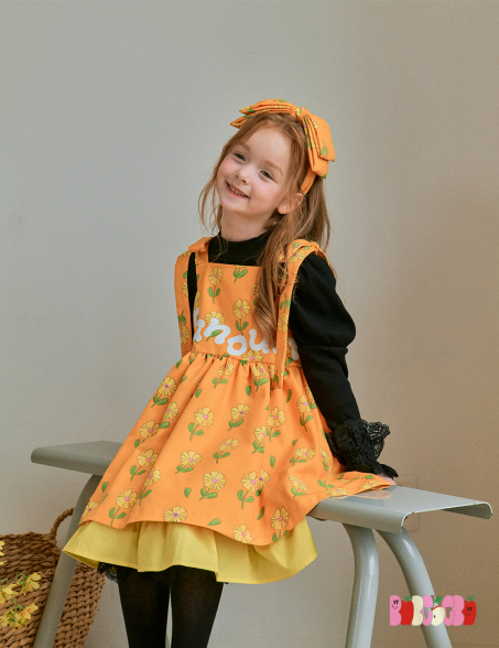 BEBEBEBE PRE FALL Yellow flower pinafore dress