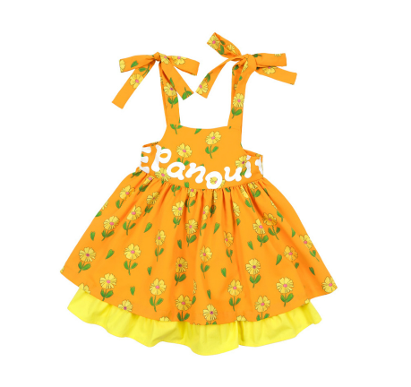 BEBEBEBE PRE FALL Yellow flower pinafore dress